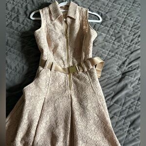 L'AGENCE Light Tan Lace Dress with Gold Accents, size 4